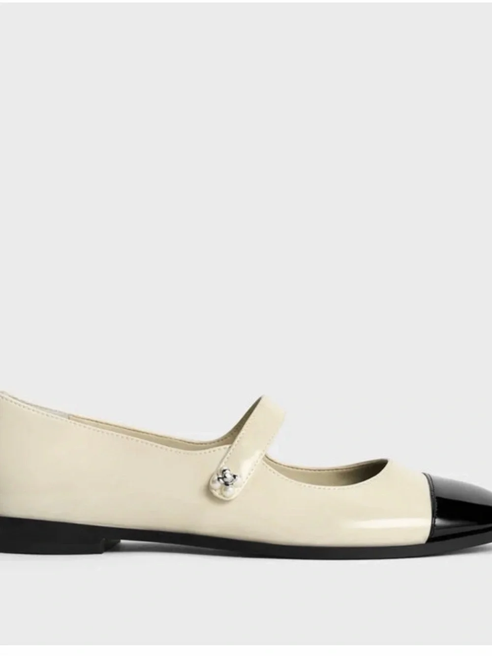 Charles & Keith Patent Pearl-Embellished Flower-Buckle Two-Tone Mary Janes (NWT)